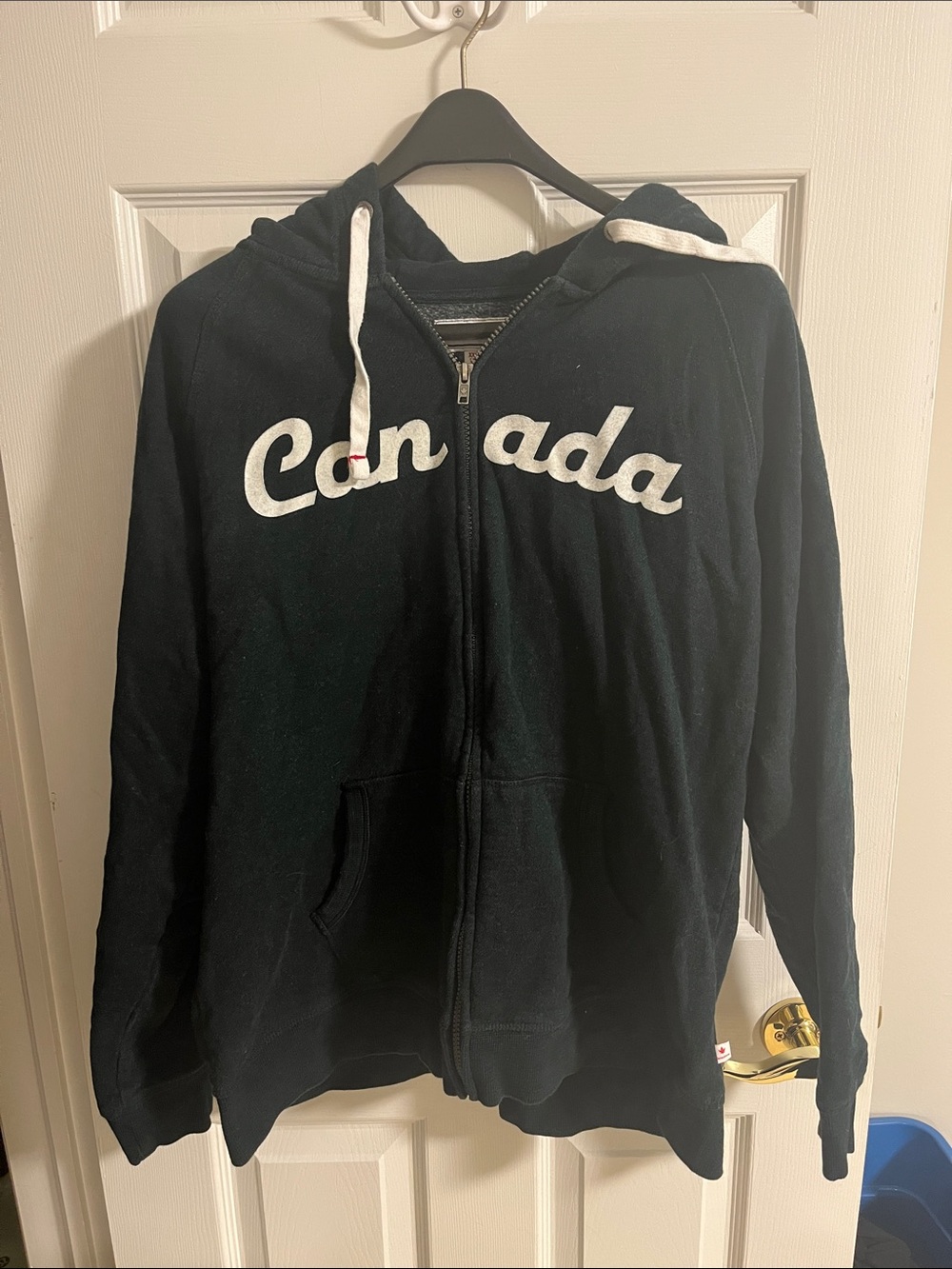 Dark green 'Canada' Zip Hoodie with White Script